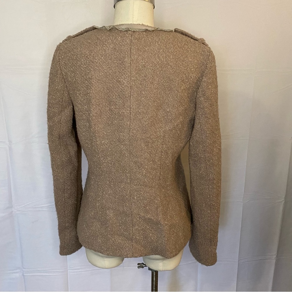 Banana Republic Pink Mauve Boucle Wool Lace Trim Snap Front Blazer Jacket 8 M - Picture 8 of 10